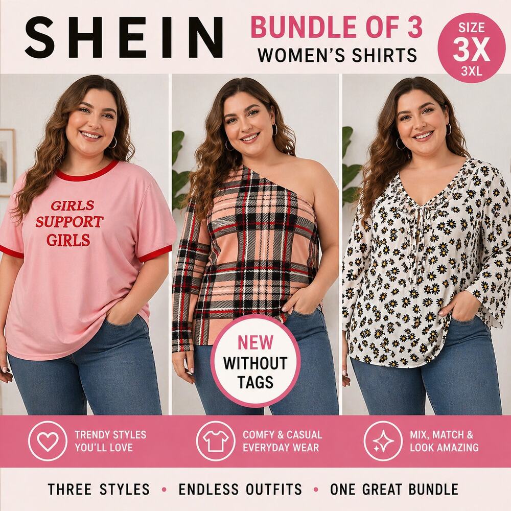 Shein 3XL Shirts Lot of 3 Plus Size Plaid Floral